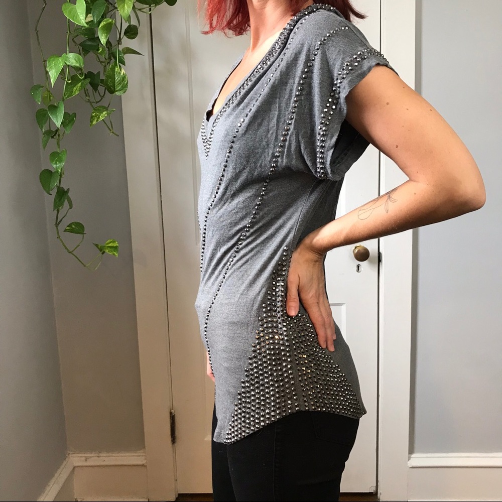 Haute Hippie Grey Embellished Studded Shirt Top - Picture 5 of 8